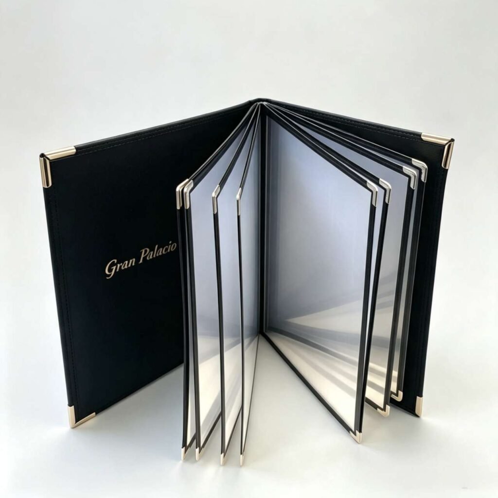 hotel menu book, leather menu cover, restaurant menu, custom menu, resort hotel supplies